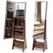 Costway Freestanding Full Length LED Mirrored Jewelry Armoire with 6 Drawers-Rustic Brown