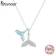 Bamoer 925 Sterling Silver Sky Blue Enamel Whale Tail Pendant Necklace Double Fish Tail Neck Chain