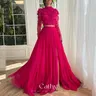 Cathy Hot Pink Prom Dress Set di due pezzi abito da sera manica lunga muslimatexplain beacon scods