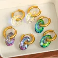 Trendy Crystal Hoop Earrings For Women Girls Transparent Colorful Glass Dangle Earrings Retro