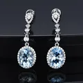 Natural Aquamarine Drop Earrings for Women Sterling Silver 925 Timeless Design Delicate Female