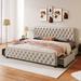 Upholstered Platform Bed Frame with Four Drawers, Button Tufted Headboard and Metal Support, No Box Spring Required King