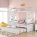 Kids House Bed with Trundle, Window and Roof, Twin Size Wood Bunk Bed Daybed Can be Decorated for Girls, Boys, White