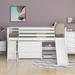 Low Loft Bed w/Attached Bookcases & 3 Drawers & Ladder & Slide, White