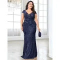Lucyinlove Plus Size elegante abito da sera blu per le donne 2024 lusso lungo sirena paillettes