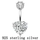 925 pure silver belly button ring real genuine silver navel ring body piercing jewelry heart stone