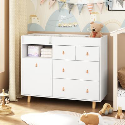 White Nursery Storage Dresser Chest with Changing Table Top,5 Drawers