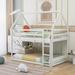 Twin Over Twin Low Bunk Bed,House-Shaped Solid Pine Wood Bed Frame w/Safety Guardrail & Ladder