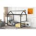 Kids Twin Size Metal House Platform Bed with Roof & Chimney Design