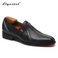 Ligustel Man Original Handmade Red Bottom Shoes Men Fashion Wedding Party Black Leather Loafers