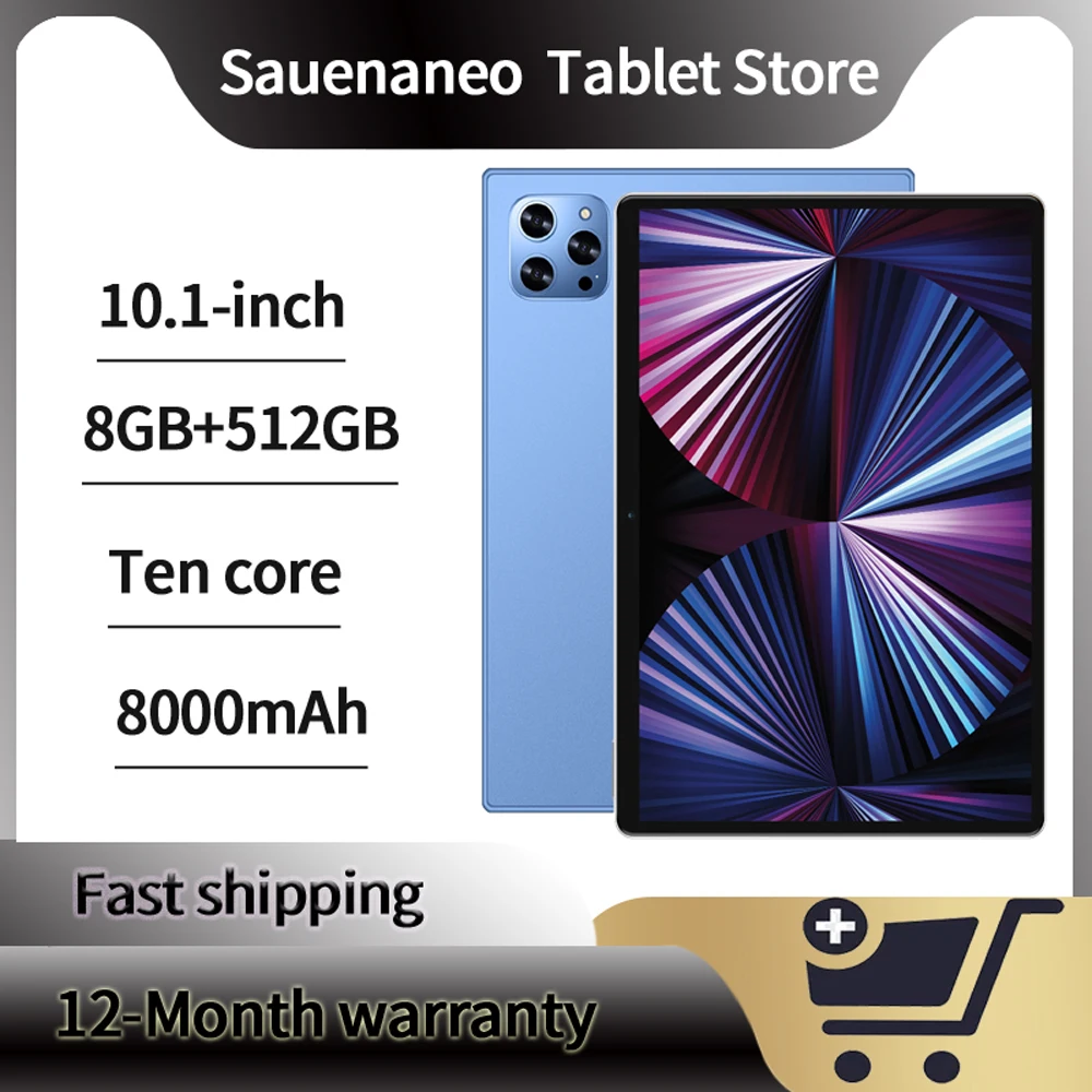 Neues 5g Pro Pad 10,1 Zoll Android Tablet Google Play 8 Core 8GB RAM 512GB ROM 8000 * Display Dual Sim Dual Wifi mAh Image