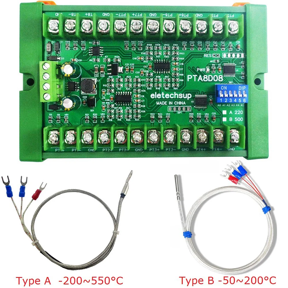 8 Kanal DC8-30V PT100 RTD RS485 Temperatursensor Erfassungsmodul Rep NTC K Thermoelement Modbus RTU -40 ° C~+500 ° C-Geber Image