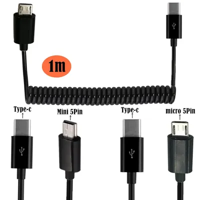 Spirale Coiled USB 3,1 Typ C Stecker Auf USB 2,0 Micro 5Pin & Mini USB Stretch Frühjahr Curl Kabel 1m 3m Image