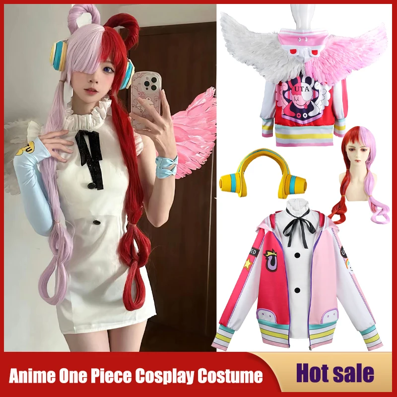 Anime One Piece Cosplay Kostüm Film Rot Uta Kleidung Kind Erwachsene Perücke Flügel Uniform Mantel Kopfhörer Karneval Party Weihnachten Vollen Satz Image