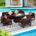 NICESOUL 7 Pieces Aluminum Outdoor Patio Sectional Furniture Sofa Set with Fire Pit Table Large Size Luxury Comfortable Durable Water/UV-Resistant Garden Porch Backyard Party (Burgundy Cushion)