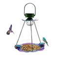 TERGAYEE Solar Powered Bird Bath for Outside Hanging Solar Powered Metal Tray Bird Baths with Crackle Glass Ball LED Lights Wild Bird Feeders Waterproof Solar for Garden Yard Window