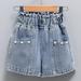 Herrnalise Girls Jean Shorts Denim Stretch Roll Cuff Short Kids Girls Elastic Waistband Casual Shorts Athletic Toddler Girls Summer Clothes(Size: 4-15T)