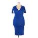 Just Fab Casual Dress - Bodycon V Neck Short sleeves: Blue Print Dresses - Women's Size 2X-Large