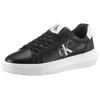 Plateausneaker CALVIN KLEIN JEANS "CHUNKY CUPSOLE MONO LTH WN", Damen, Gr. 41, schwarz (schwarz weiß), Leder, Lederimitat, sportlich, Schuhe, Freizeitschuh, Halbschuh, Schnürschuh mit CK-Schriftzug an der Seite