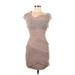 BCBGMAXAZRIA Cocktail Dress - Bodycon Cowl Neck Short sleeves: Tan Dresses - Women's Size 2