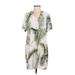 H&M Casual Dress - Shift V Neck Short sleeves: Green Color Block Dresses - Women's Size 4