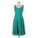 Danny And Nicole Casual Dress - Party V Neck Sleeveless: Teal Print Dresses - Women's Size 6
