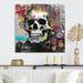 Trinx Graffitied Skull I - Abstract Metal Wall Art Living Room Metal in Black/Blue/Red | 23 H x 23 W x 1 D in | Wayfair