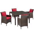 Conduit 5 Piece Outdoor Patio Wicker Rattan Set - East End Imports EEI-3893-BRN-RED-SET