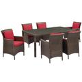 Conduit 7 Piece Outdoor Patio Wicker Rattan Dining Set - East End Imports EEI-4032-BRN-RED-SET