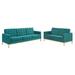 Loft Gold Stainless Steel Leg Performance Velvet Sofa and Loveseat Set - East End Imports EEI-4099-GLD-TEA-SET