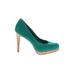 Fioni Heels: Slip On Stilleto Boho Chic Teal Solid Shoes - Women's Size 6 1/2 - Round Toe