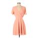 Express Outlet Casual Dress - A-Line Plunge Short sleeves: Orange Print Dresses - Women's Size 2