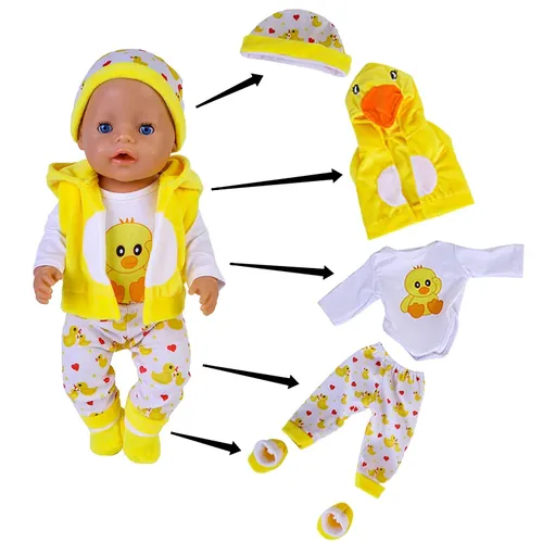 43-45cm Puppe Kleidung 17 Zoll Schöne Ente Fünf Stück Anzug 1/4 Bjd Puppe Kostüm Baby Geboren