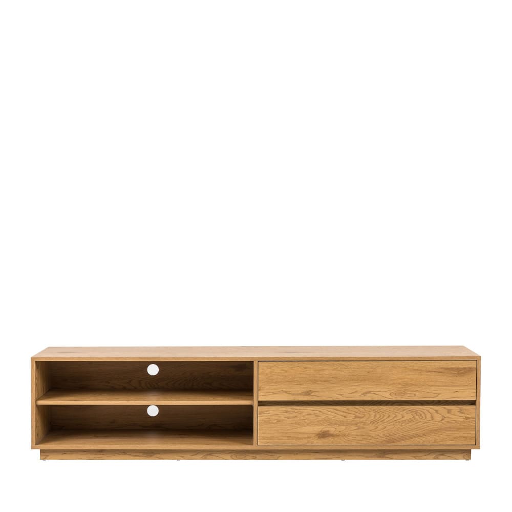 Meuble tv 2 tiroirs, 2 niches en bois L180cm - Bois clair