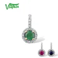 VISTOSO Pure 14K 585 Yellow/Rose Gold Pendant For Women 4mm Natural Emerald/Ruby/Sapphire Sparkling
