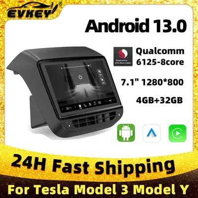 EVKEY for Tesla Model Y Model 3 New Rear Display 7.1 inch Android 13 QCM6125 Air Conditioner Control