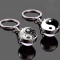 Double Side Glass Keyring Christmas Gifts Black and White Cats Keychain Yin Yang Cats Picture Glass