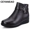 CEYANEAOFashion Winter Schuhe frauen echtes leder knöchel Keile stiefel Casual Komfortable Warme
