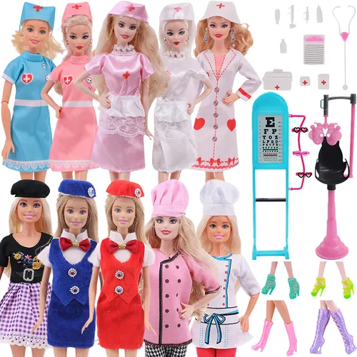 Barbies Puppe Schuhe Doktor Nurse Chef Uniform Kostüm Szene Cosplay Puppe Kleidung Für Barbie 11 8