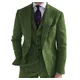Men‘s Suits 3 Pieces Green Wool Tweed Herringbone Business Retro Classic PatternTuxedos For Wedding