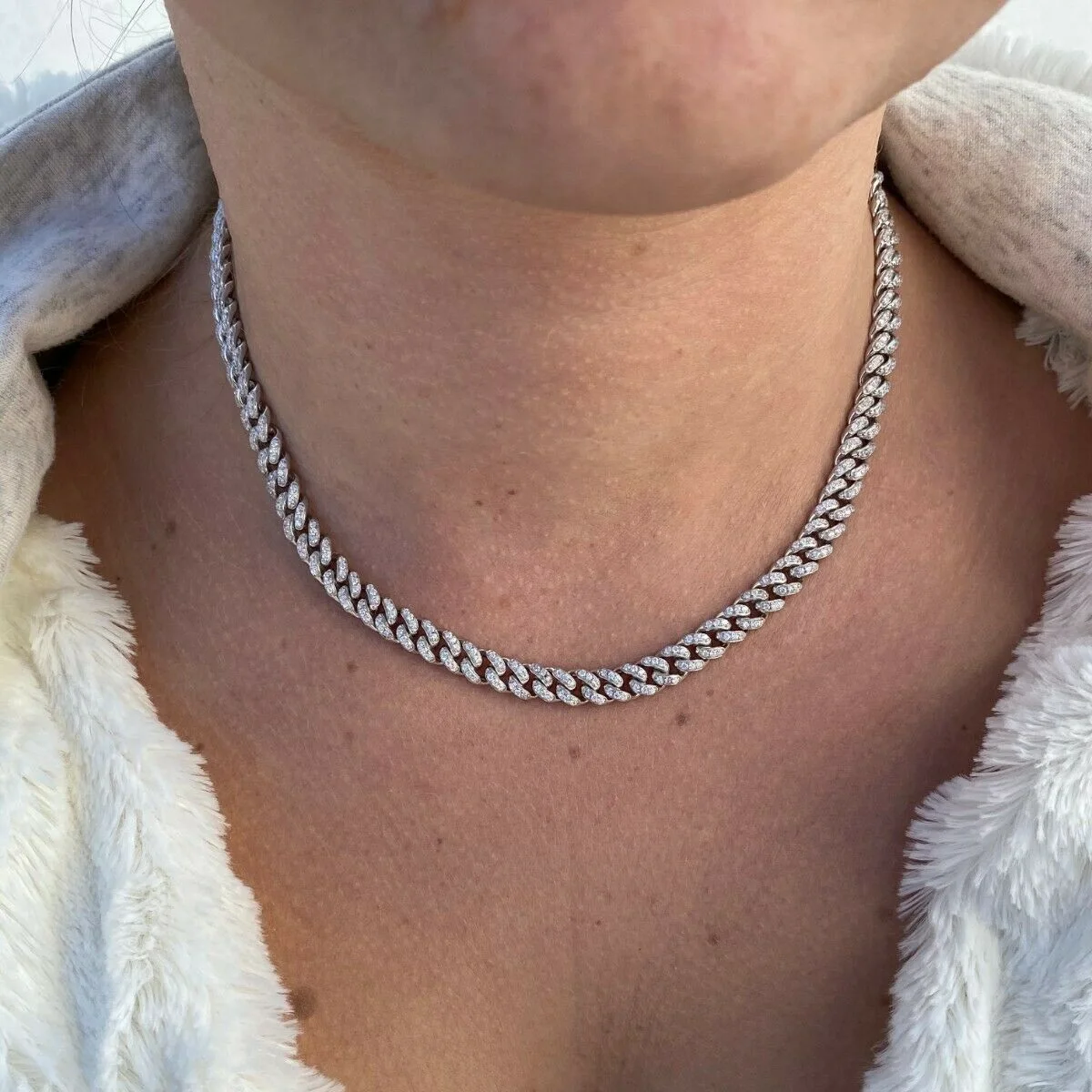 Micro Pave 5A Zirkonia 6,5 mm Breite dünne Cz Miami Cuban Link Chain Choker Halskette Hip Hop Iced Out Bling Cz Kubanischer Schmuck