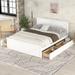 White Pine Wood and MDF Platform Bed - Queen Size with Four Storage Drawers, Support Legs, and Headboard