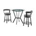 Clara 3 Piece Counter Height Round Bar Dining Set, Gray Faux Leather, Black