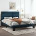 Full Fabric Upholstered Platform Bed Frame Wood Slats Support, Blue