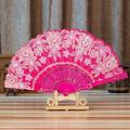 FNGZ Paper Fans Set Clearance Chinese Style Dance Wedding Party Lace Silk Folding Hand Held Flower Fan HOT Hot Pink