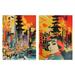 Set of 2 Prints Japanese Fashion Street Scene 1960 Cityscape Orange Yellow 2 Pack 12X16 Poster Wall Art Prints