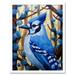 Blue Jay Geometric Artwork Wild Bird Perched on Tree Polygonal Forest Landscape Art Print Framed Poster Wall Decor 12x16 inch