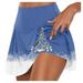 PURJKPU Christmas High Waisted Tennis Skirts for Women Golf Athletic Activewear Skorts Mini Summer Workout Running Shorts Blue 3XL