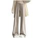 Jalioing Straight Sweatshirt for Women Stretch Elastic High Waist Solid Color Loose Wide Leg Casual Slim Pant (Medium Khaki)