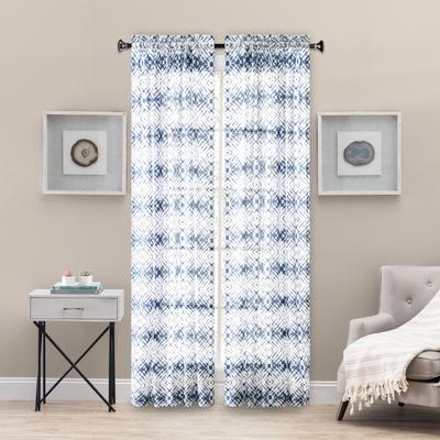 Wide Width Shibori Curtain Tailored Panel by Ellis Curtains in Blue (Size 48